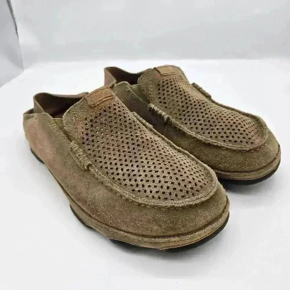 Olukai Shoes Mens 8.5 Tan Suede Slip On Loafers Moloa Kohana Casual